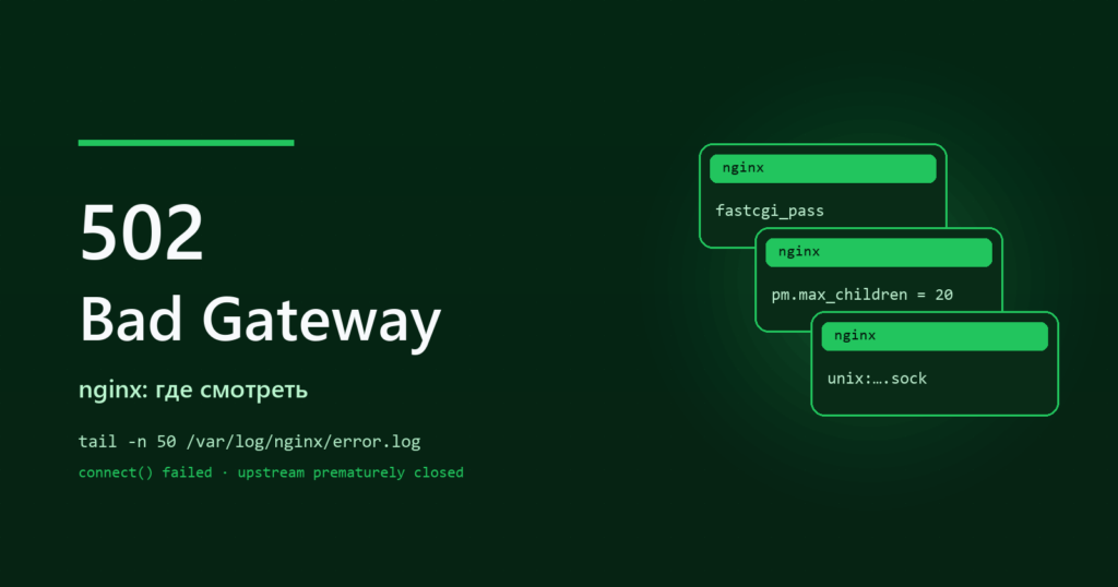 nginx 502 Bad Gateway: три источника ошибки и что смотреть