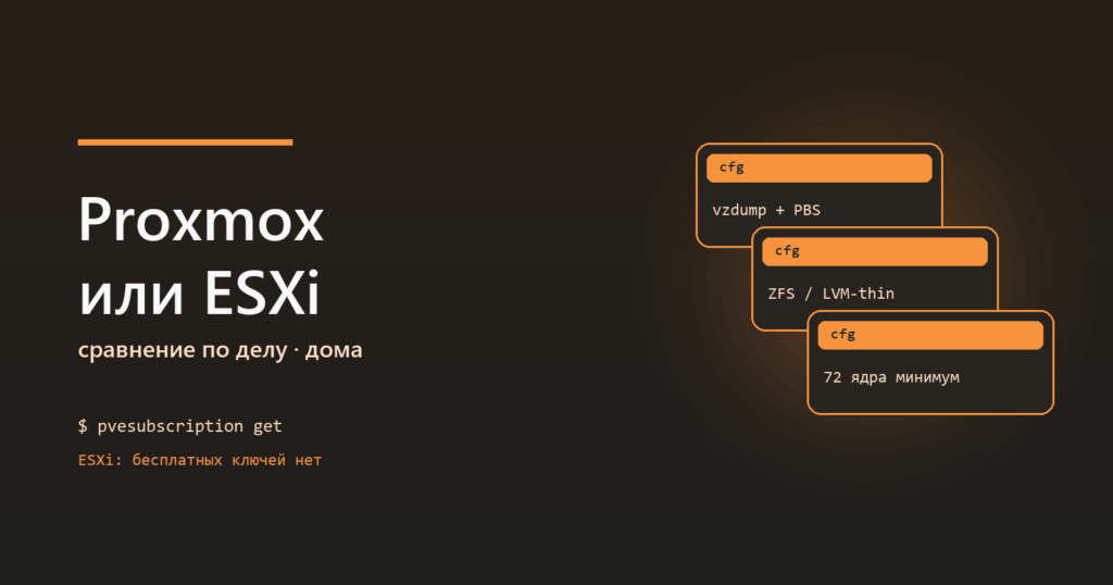 Proxmox или ESXi для дома: сравнение по восьми критериям
