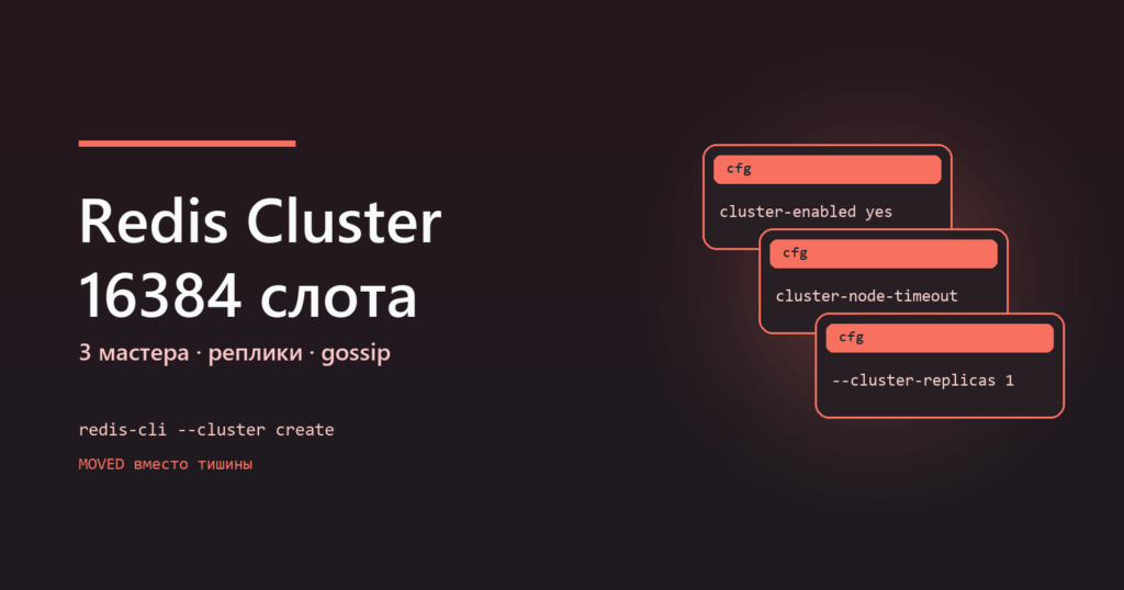 Redis Cluster: кольцо из 16384 слотов и три мастера с репликами